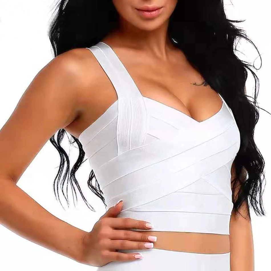 2019 new arrivals womens elastic bandage crop top spaghetti strap busty solid candy color v-neck hot sale  EV1529
