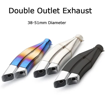 51mm Universal Motorcycle Exhaust Dual Tail Pipe With Silencer 417mm Stainless Steel Exhaust system For ATV Street Bike