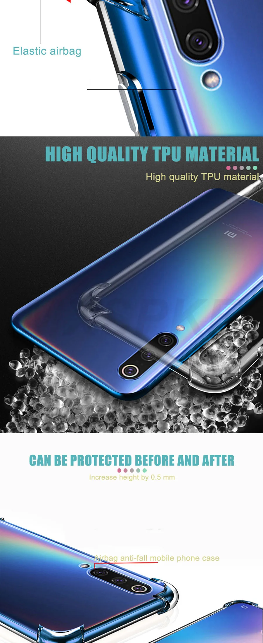 Luxury Shockproof Silicone Phone Case For Xiaomi Mi 9 8 A3 A2 10 11 Lite Case Xiaomi Mi 9 8 SE 9T 11X 10T Transparent Back Case iphone 11 Pro Max  cover