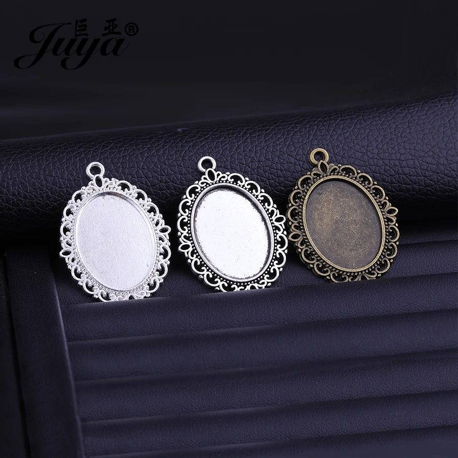 60PCS Oval 18x25mm Cabochon Bases Vintage Pendant Tray Charms For
