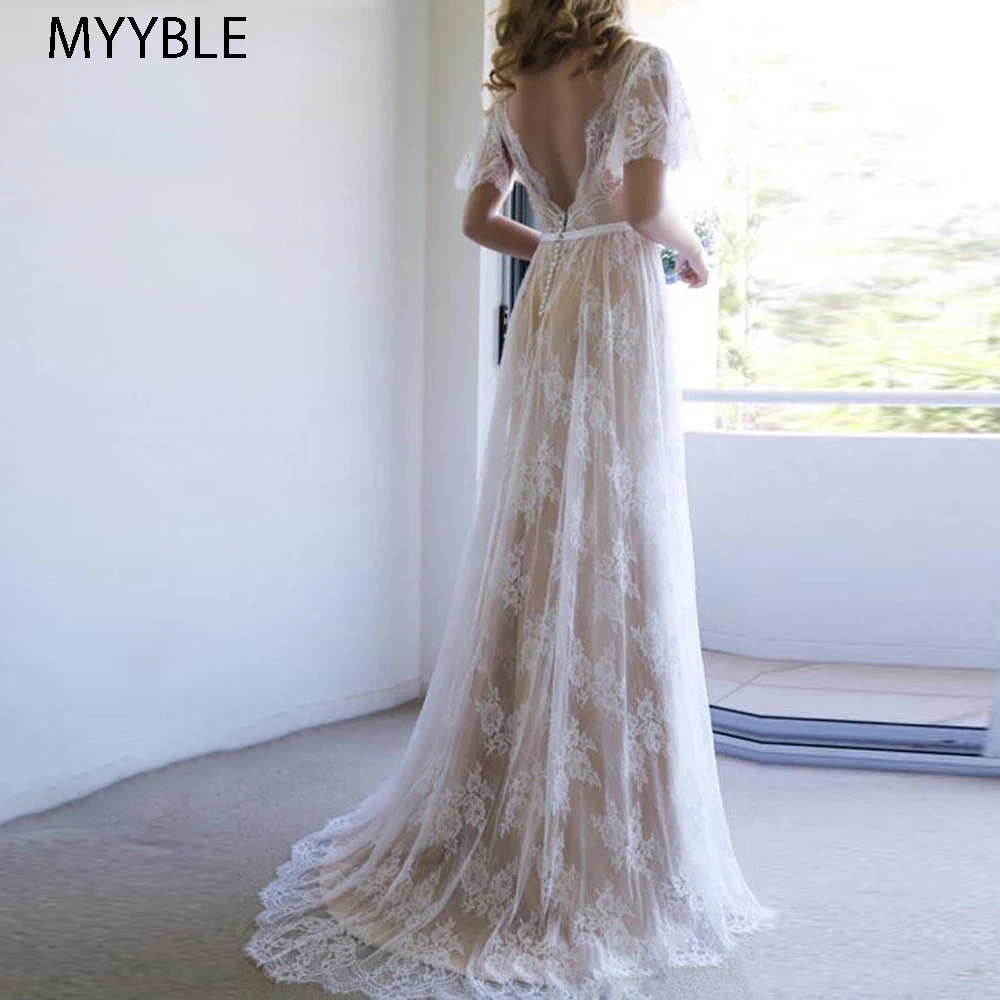 Vestido de casamento цвета шампанского, официальное свадебное платье, v-образный вырез, кружевное романтичное свадебное платье, vestido de noiva, свадебное платье