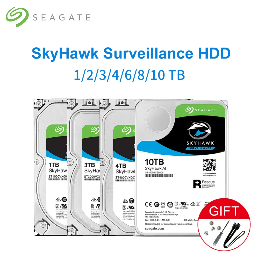 Seagate skyhawk 3.5 "sata hdd 1TB 2TB 3TB 4TB 6TB 8TB 10TB 5900rpm 7200rpm 64mb 256mb para monitoramento de segurança