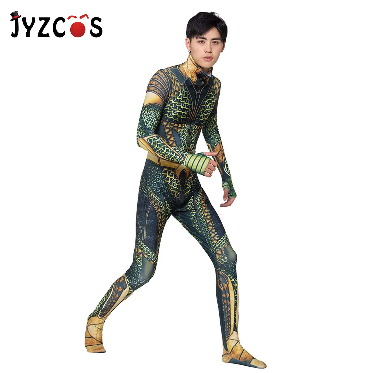 JYZCOS Anime DC Comic Aquaman Flesh Gold Sea King Cosplay Zentai Costumes Saint Leotard Game Show P
