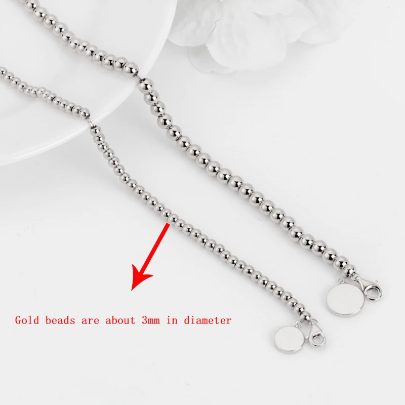 3mm White Gold BAIHE Твердое 14 к желтое золото 3 мм маленькое/4 мм большое свадебное обручальное изысканное женское ювелирное изделие красивый подарок золотой браслет из бисера - Цвет камня: 3mm White Gold