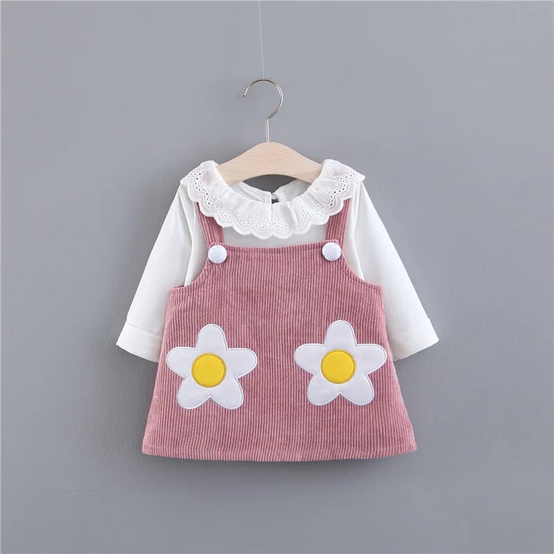 Комплект из 2 предметов, платье принцессы на день рождения для маленьких девочек 1-3 лет, хлопковый топ для маленьких девочек, футболка+ вельветовое платье, комплект одежды