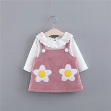 Комплект из 2 предметов, платье принцессы на день рождения для маленьких девочек 1-3 лет, хлопковый топ для маленьких девочек, футболка+ вельветовое платье, комплект одежды