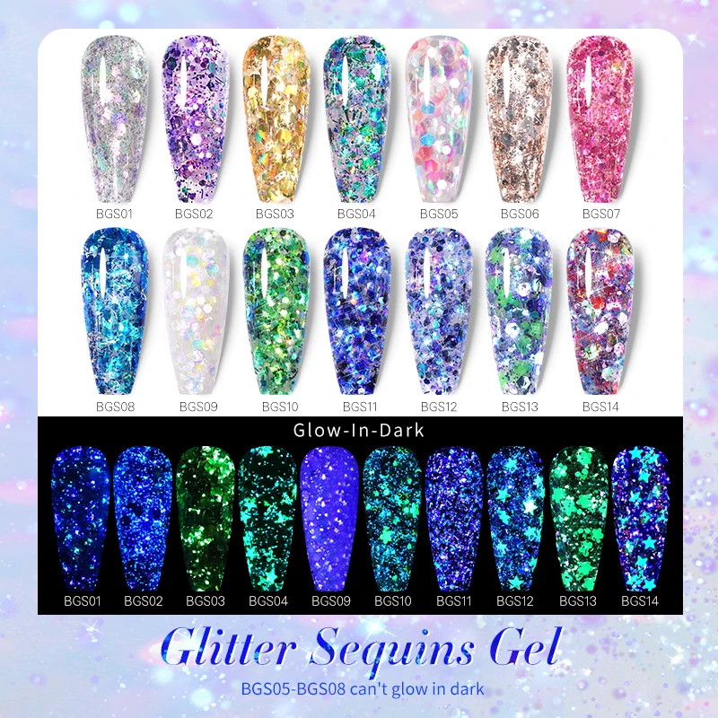 Gel UV et LED couleur pour ongles scintillant noir 5g E