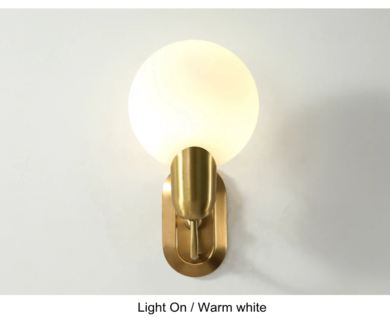 Скандинавский минималистичный стеклянный настенный светильник матовое стекло шар прикроватная тумбочка для спальни медная настенная