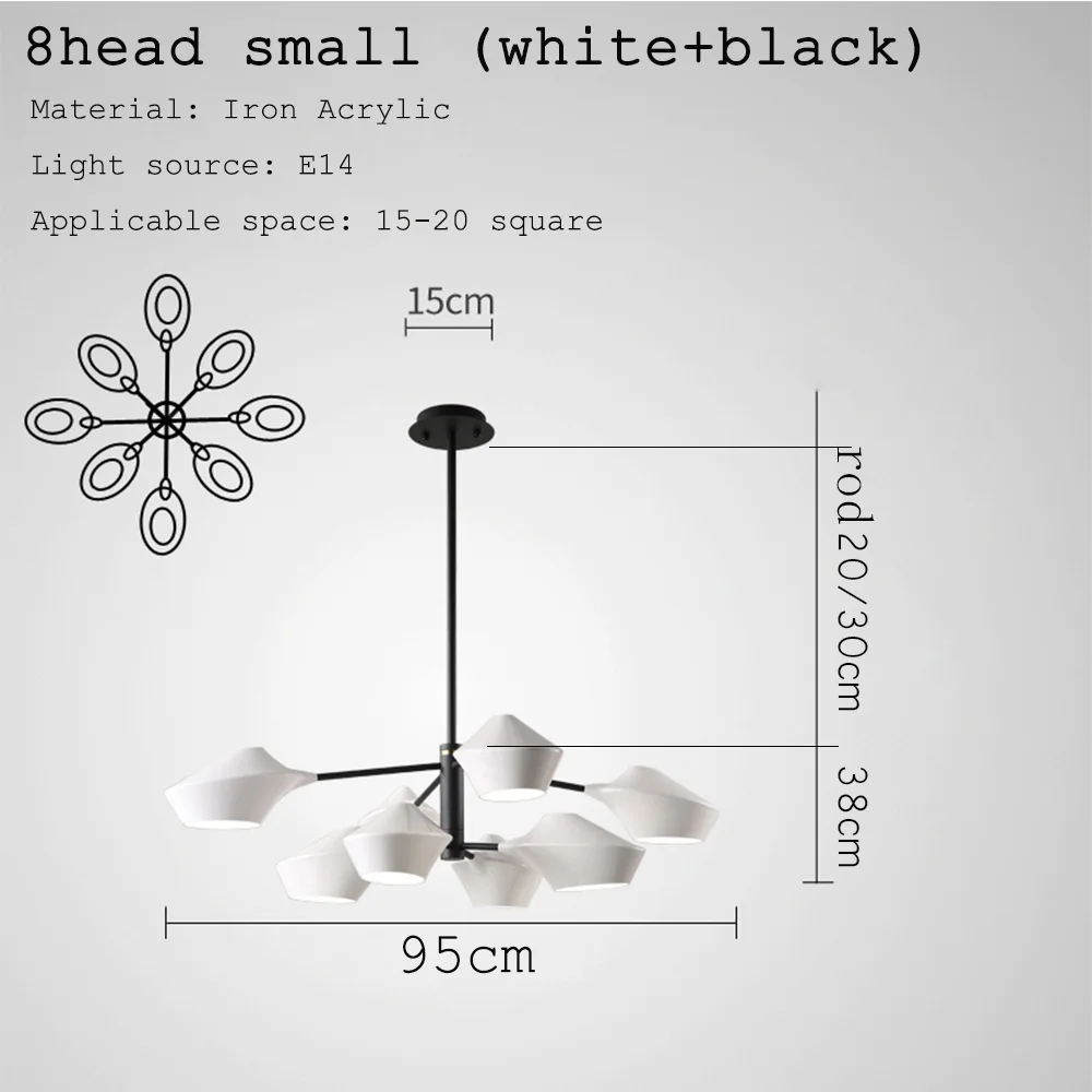 8head small b-w Скандинавский современный чердак светодиодный Блеск Люстра Фойе гостиная ресторан спальня Крытый декоративный подвесной светильник светильники - Цвет абажура: 8head small b-w