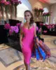 High Quality Black Pink Tassel Sleeve Slip Rayon Bandage Dress Elegant Cocktail Party Dress 1
