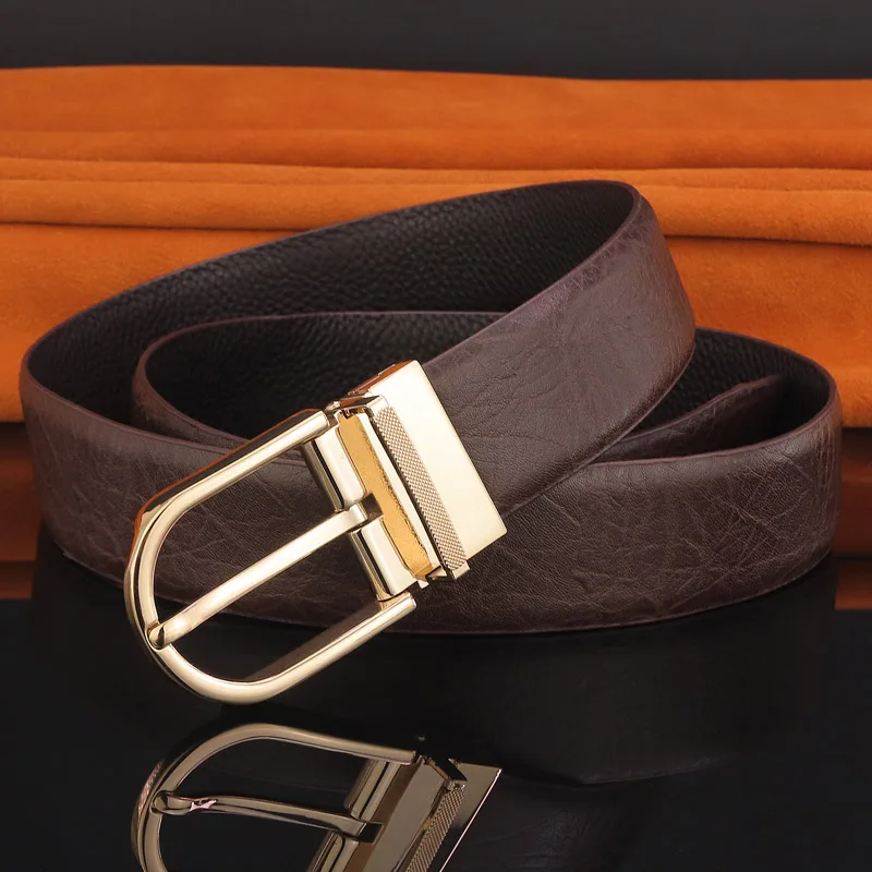 

Goldem pin buckle Solid genuine leather belt men luxury brand Formal designer full Lounge suit cintos waist belt High quality