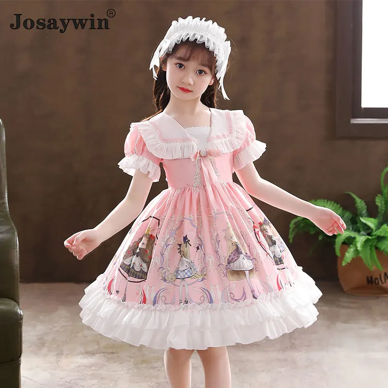 

2021 Summer Dress for Girls Baby Wedding Dress Girl Short Sleeve Teenager Ball Gown Sailor Collar Princess Party Vestido Clothes