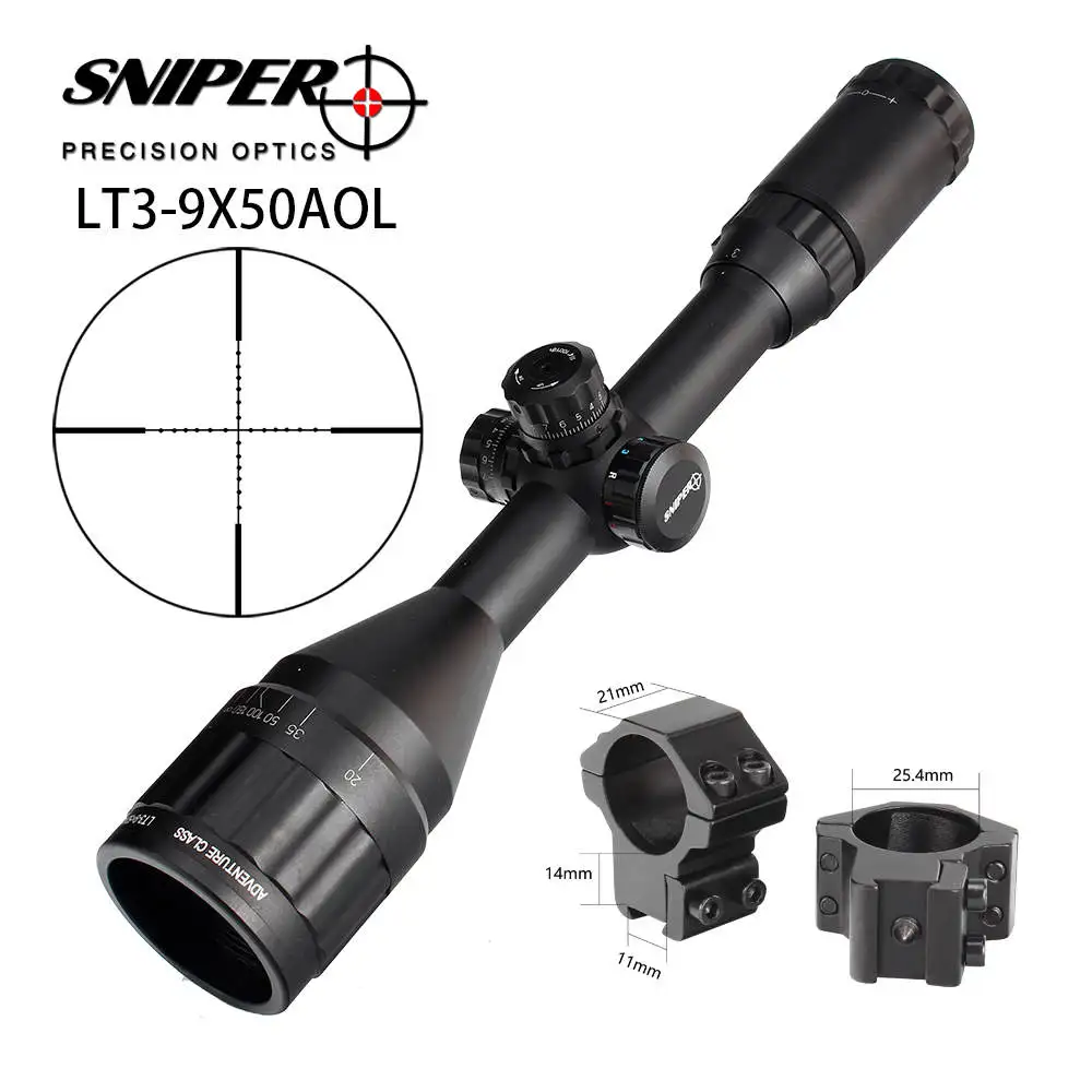 Low Dovetail Rings Снайпер LT 3-9X50 AOL тактический оптический прицел 1 дюймов полный размер Mil-Dot Сетка RGB Locking ianted Блокировка сброс Охота прицел - Цвет: Low Dovetail Rings