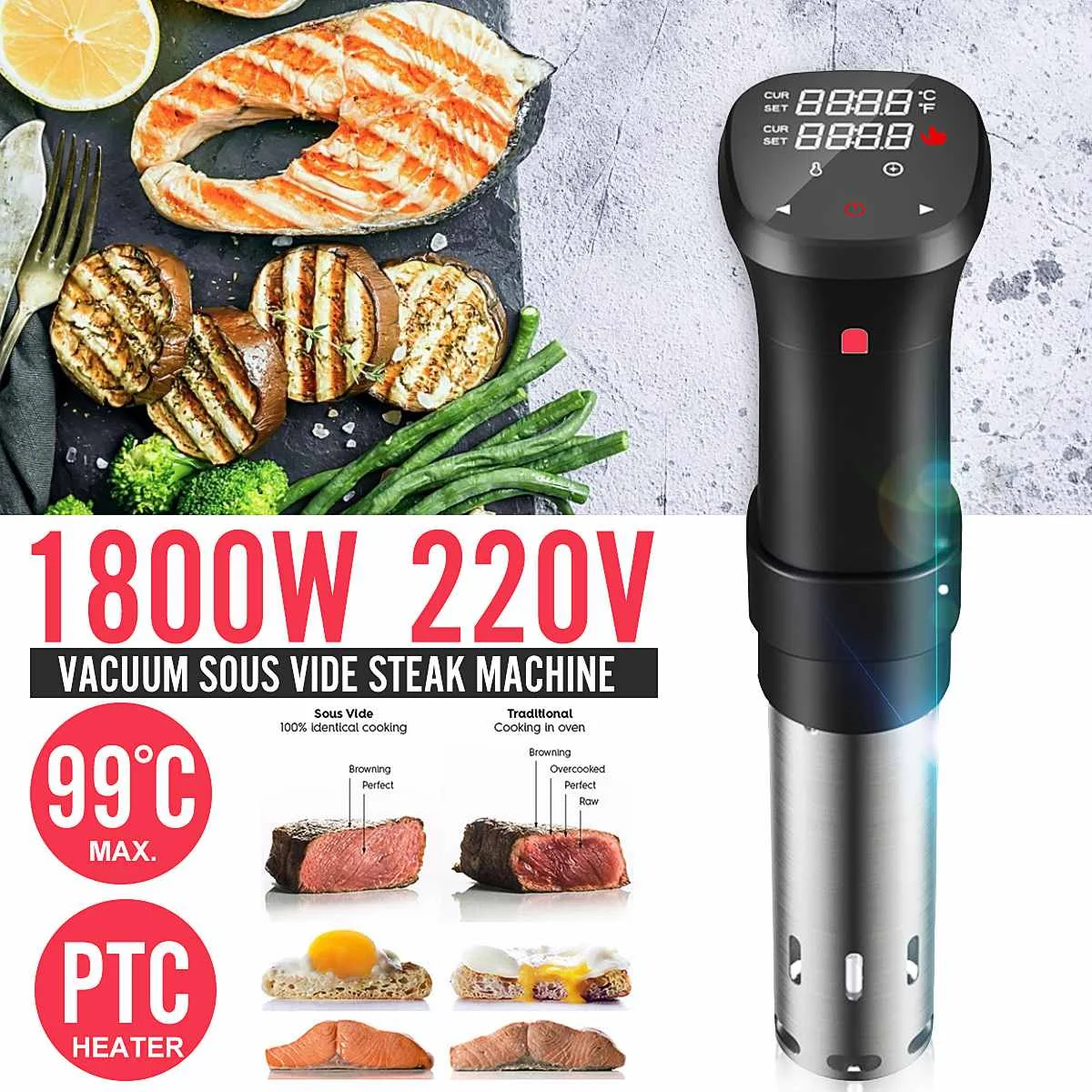 1800W Digital Sous Vide Culinary Cooker Accurate Immersion Circulator Timer 220V
