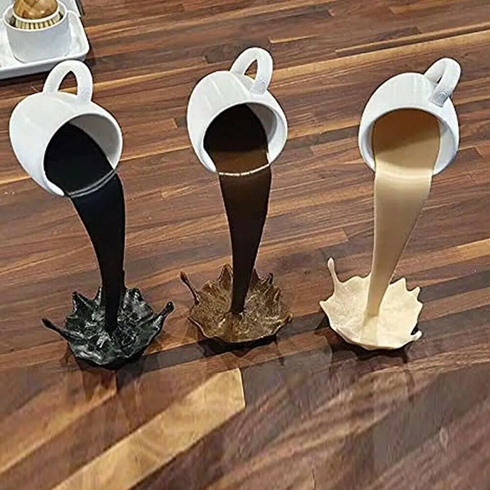 Brown, Black 2 Pieces Floating Coffee Cups Magic Pouring Spilling Splash Coffee Mugs Funny Coffee Mug Sculpture Art Decor for Home Present for Coffee Lover Kitchen 