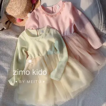 

2020 new girls patchwork dress bow fashion spring girls party dresses 3-8t C483