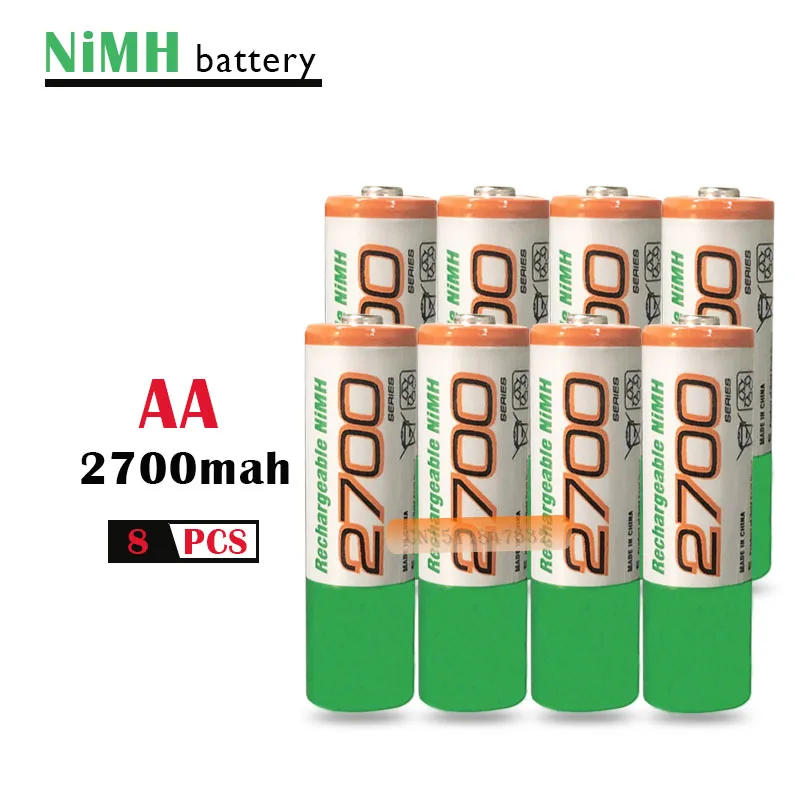 8pcs/lot Original rechargeable battery AA 2700 mAh ni mh 1.2v AA