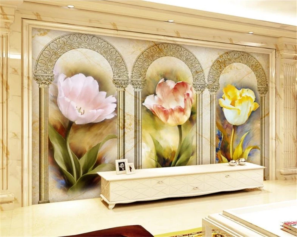 3d Wallpaper Living Room European Arch Flowers Digital Printing HD Decorative Beautiful | Обустройство дома