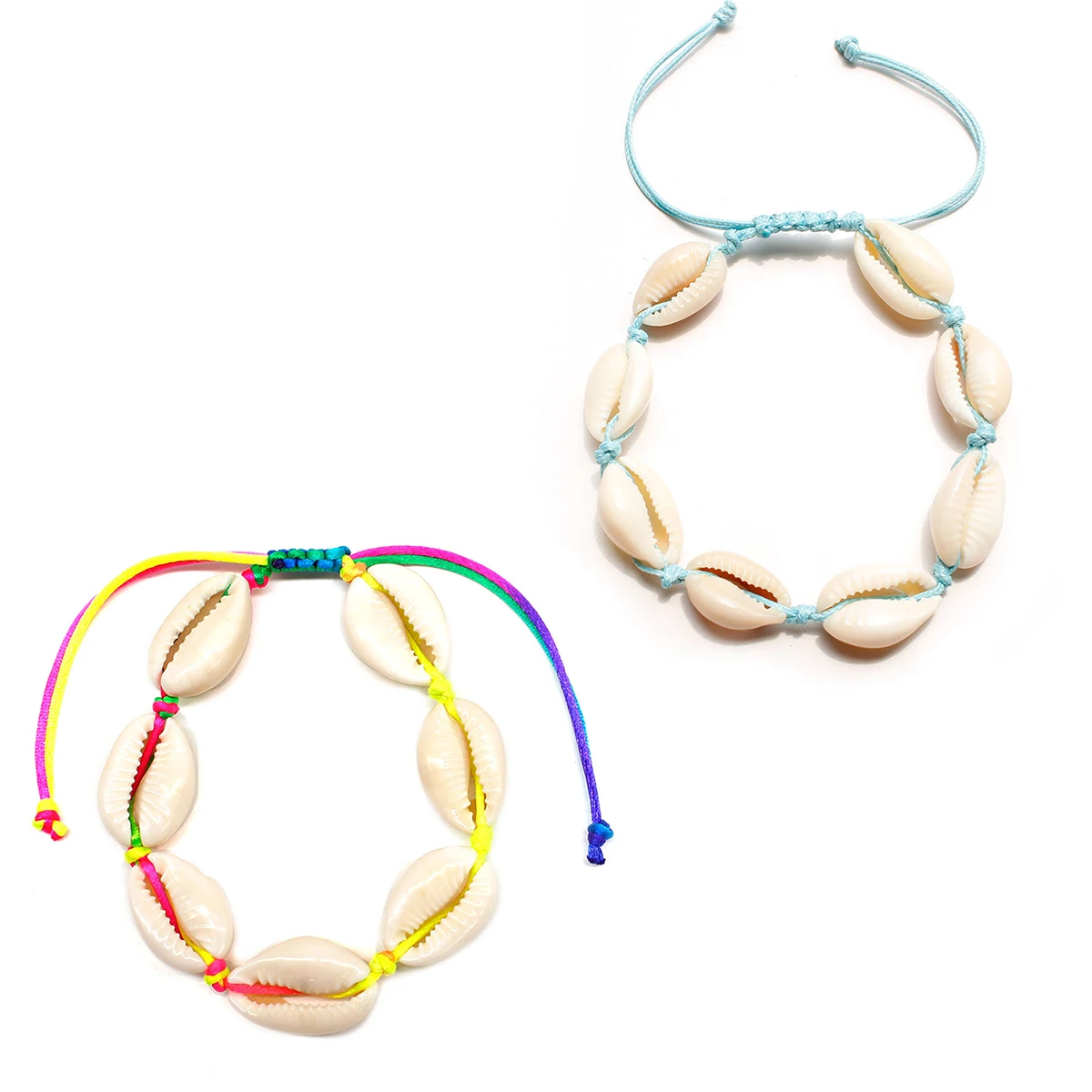 

2 Pcs/ Set New Handmade Colored Rope Chain Anklets Summer Beach Natural Shell Adjustable Ankle Bracelets Jewelry
