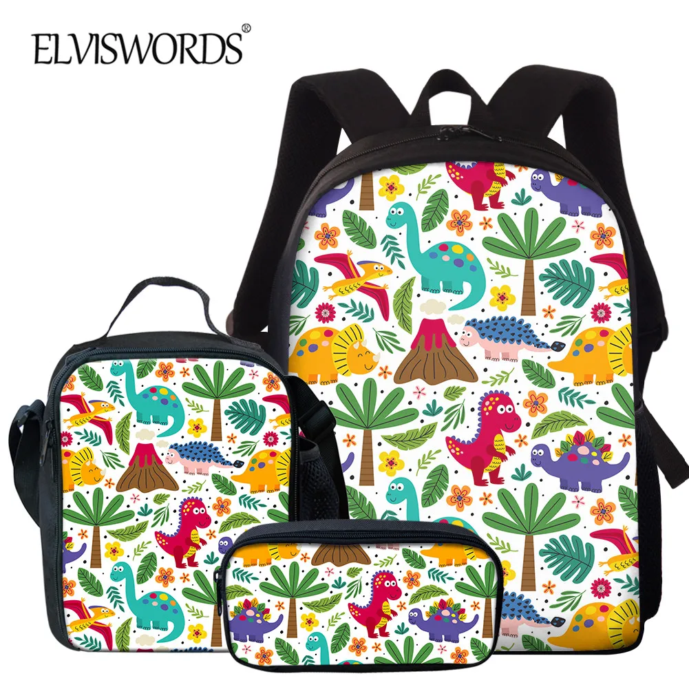 ELVISWORDS Back to School школьная сумка с принтом динозавр комплект для детей сумки книг