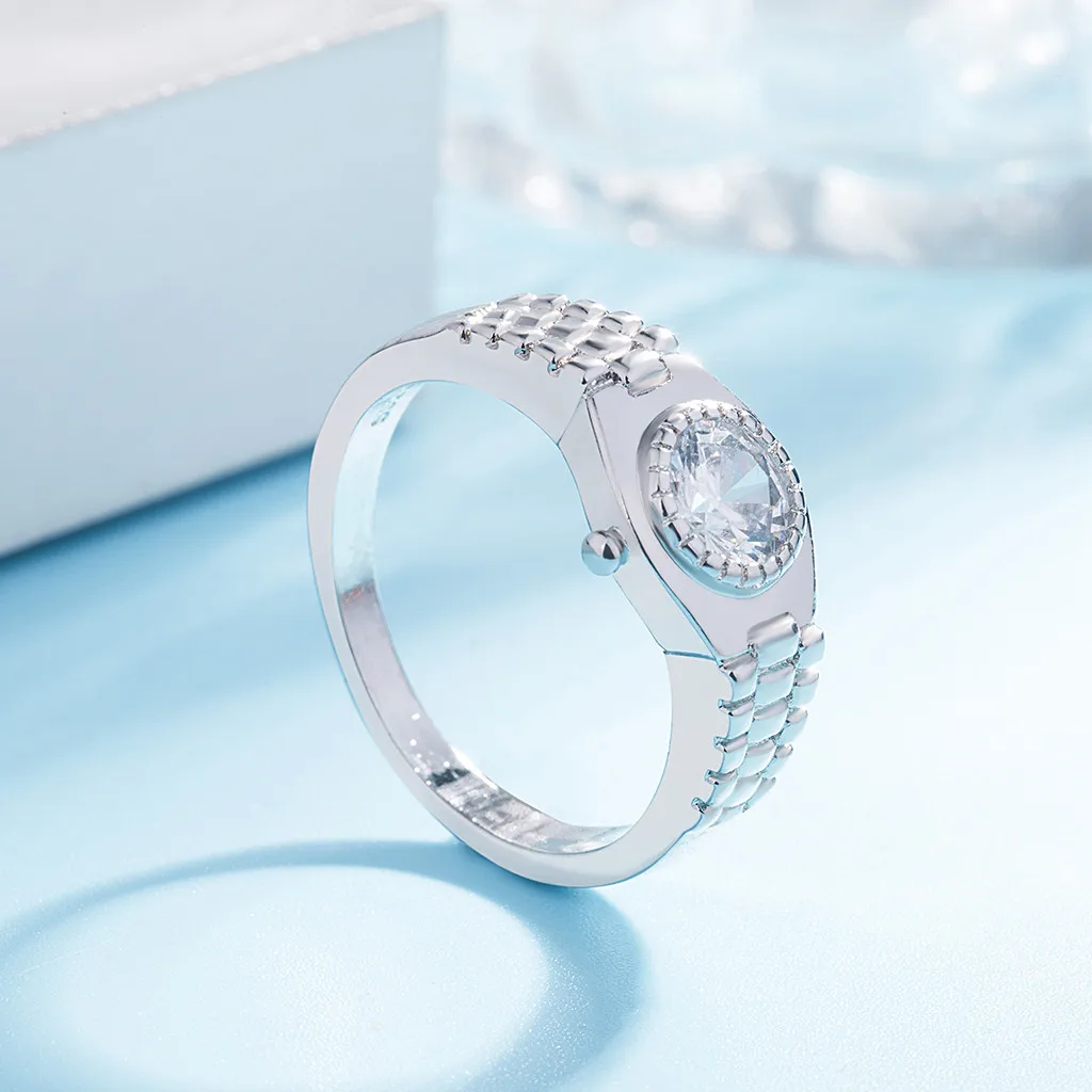 

Women Stylish Minimalist Watch Ring Silver-plated Jewelry