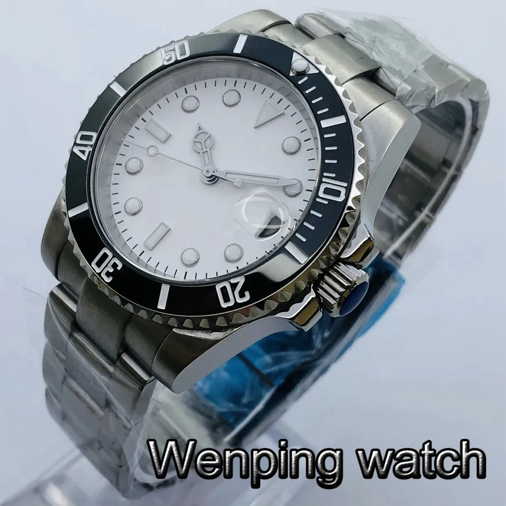 

Bliger 40mm Top Luxury Mechanical Watch Black Ceramic Bezel Sapphire Glass White Dial Luminous NH35 Movement Automatic Watch