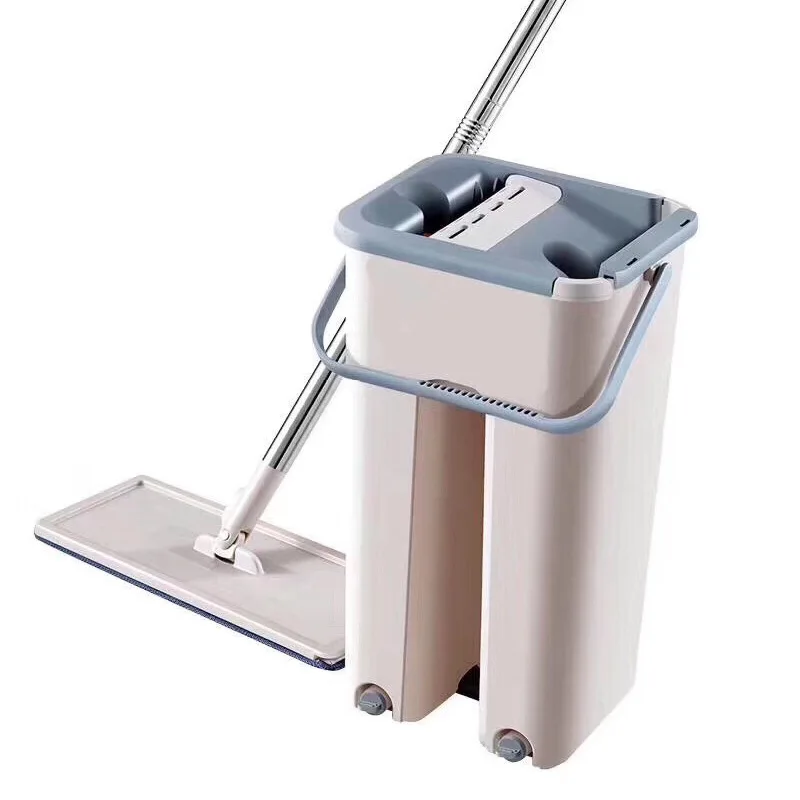 

Flat Squeeze Mop and Bucket Hand Free Wringing Floor Cleaning Microfiber Mop Pads Wet or Dry Usage on Hardwood Laminate Tile