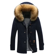 Мужская Длинная ветровка в британском стиле, мужская зимняя куртка со съемным большим меховым воротником, модная теплая ветровка, размер M-3XL