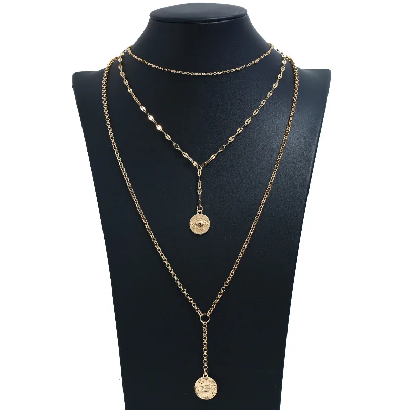 

Western Style Multilayer Demon Eye of the Coin Necklace AliExpress Geometry Multi-Element Foreign Trade Female Short Pendant Nec