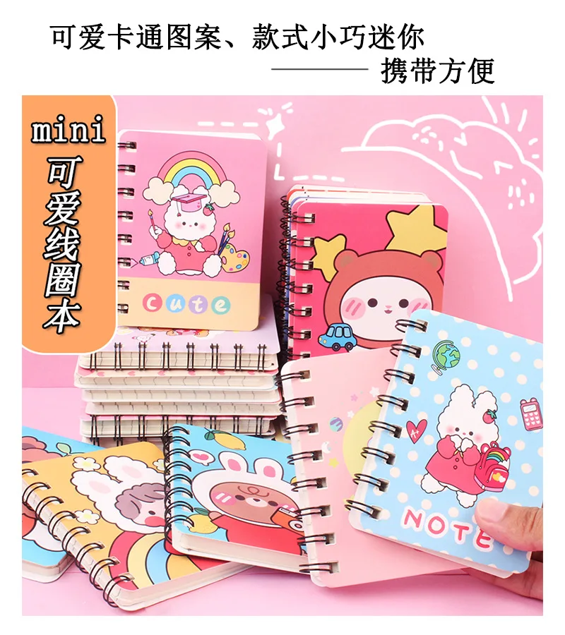80Page A7 Korea Cartoon Anime Coil Notebook Small Notepad Animal Rollover Office School Learn Supplies Mini Kawaii Diary Journal