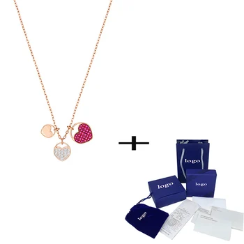 

SWA Fashion New GINGER Pendant Pink Heart Shaped Female Sparkling Crystal Necklace for Mom and Girlfriend Luxury Jewelry Gift