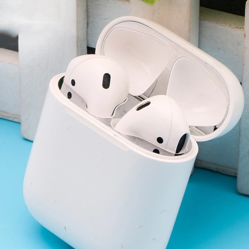 Металлическое покрытие защита от пыли Защитная Наклейка для Apple AirPods 2 Bluetooth Наушники внутренняя крышка Пылезащитная Защита от царапин - Цвет: Silver