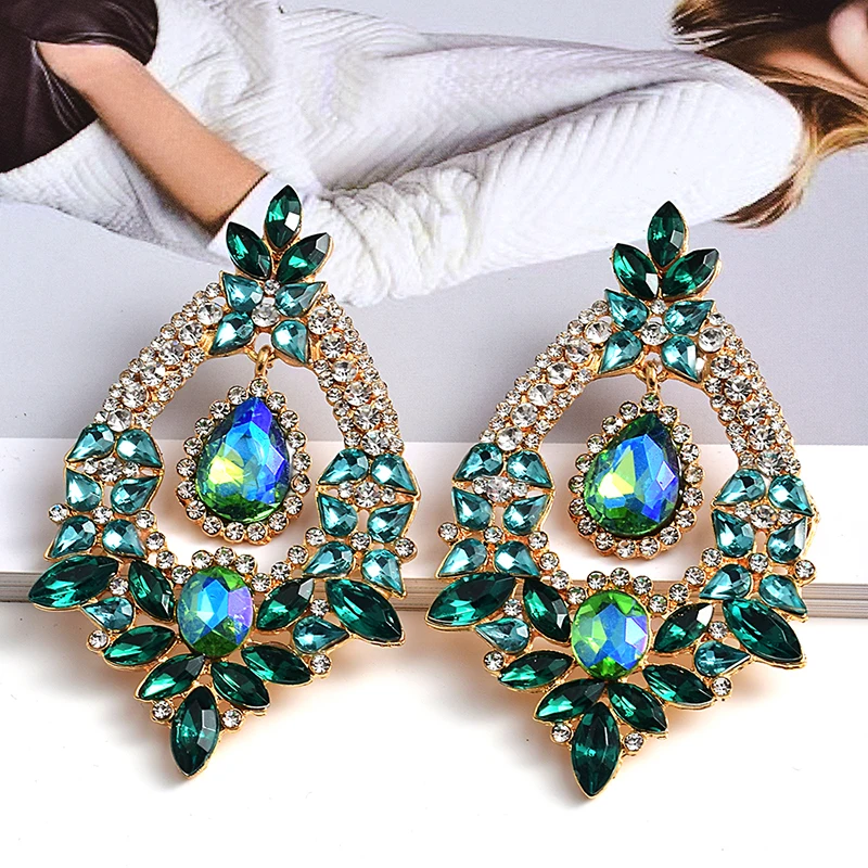 Long Metal Colorful Crystal Rhinestone Drop Earrings 1