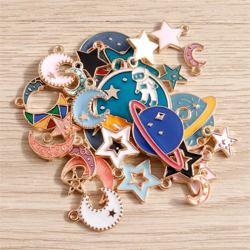 10pcs Enamel Cute Charms Pendant for Jewelry Making Supplies Moon