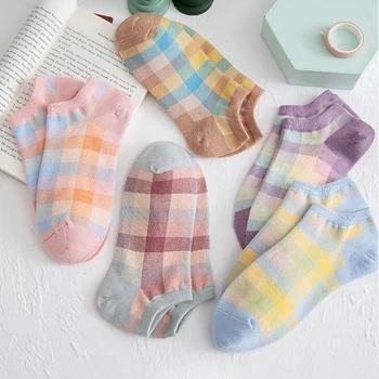 

Fashion Plais Cotton Socks Women Ins Style Short Socks Ankle Colorful Plaid Funny Socks Girls Femme Streetwear Calcetines Mujer