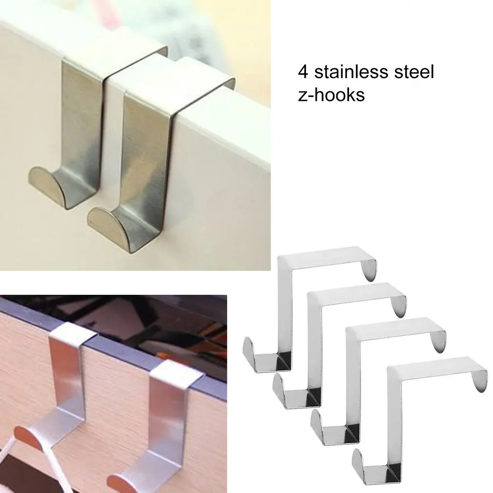 

4Pcs Stainless Steel Z Type Reversible Removable Door Hook Hanger Coat Hook Door Back Cabinet Door Creative Hook