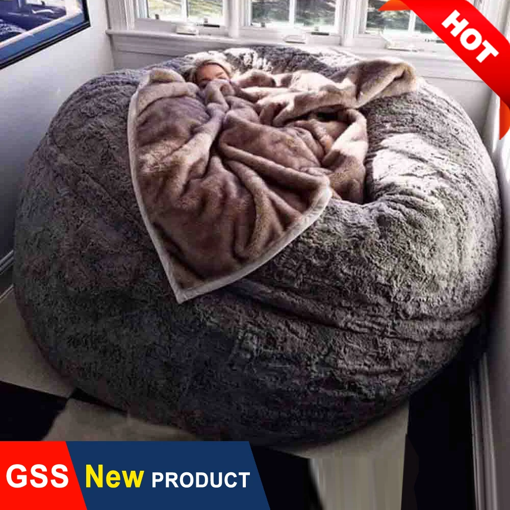 5ft Giant Fur Bean Bag Chair for Adult Living Room Furniture Big Round Soft  Fluffy Faux Fur BeanBag Lazy Sofa Bed Cover Giant (it was only a Cover