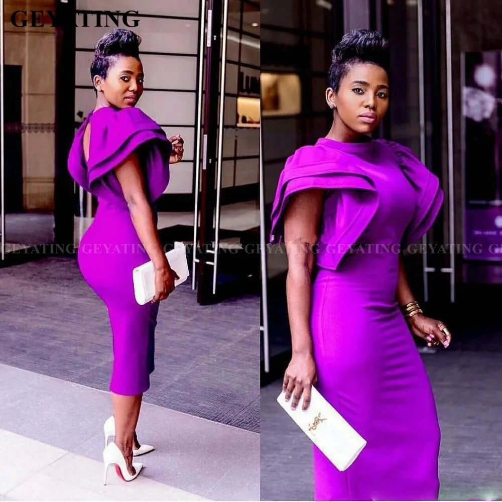 Фиолетовое короткое Африканское вечернее платье длиной до середины икры цвета фуксии, прямые официальные платья, элегантные женские вечерние платья на выпускной, большие размеры