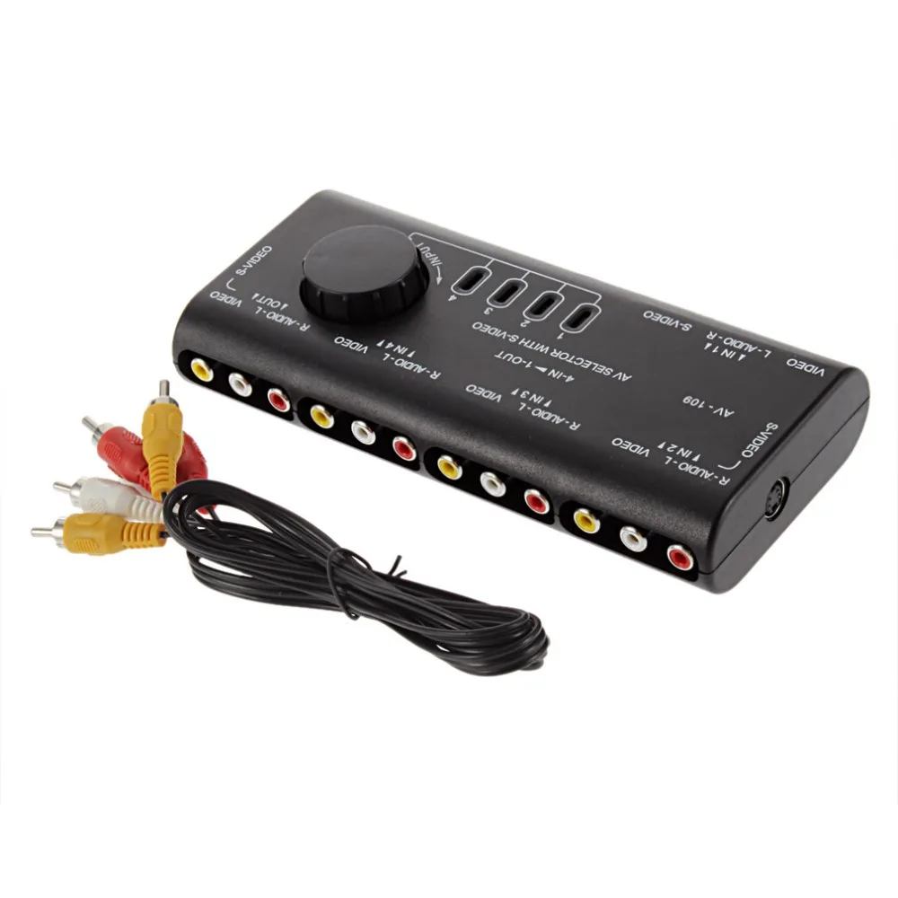 4 в 1 выход AV коммутатор с разъемами тюльпан коробка AV аудио видео сигнал коммутатор сплиттер 4 позиционный переключатель с RCA кабелем для