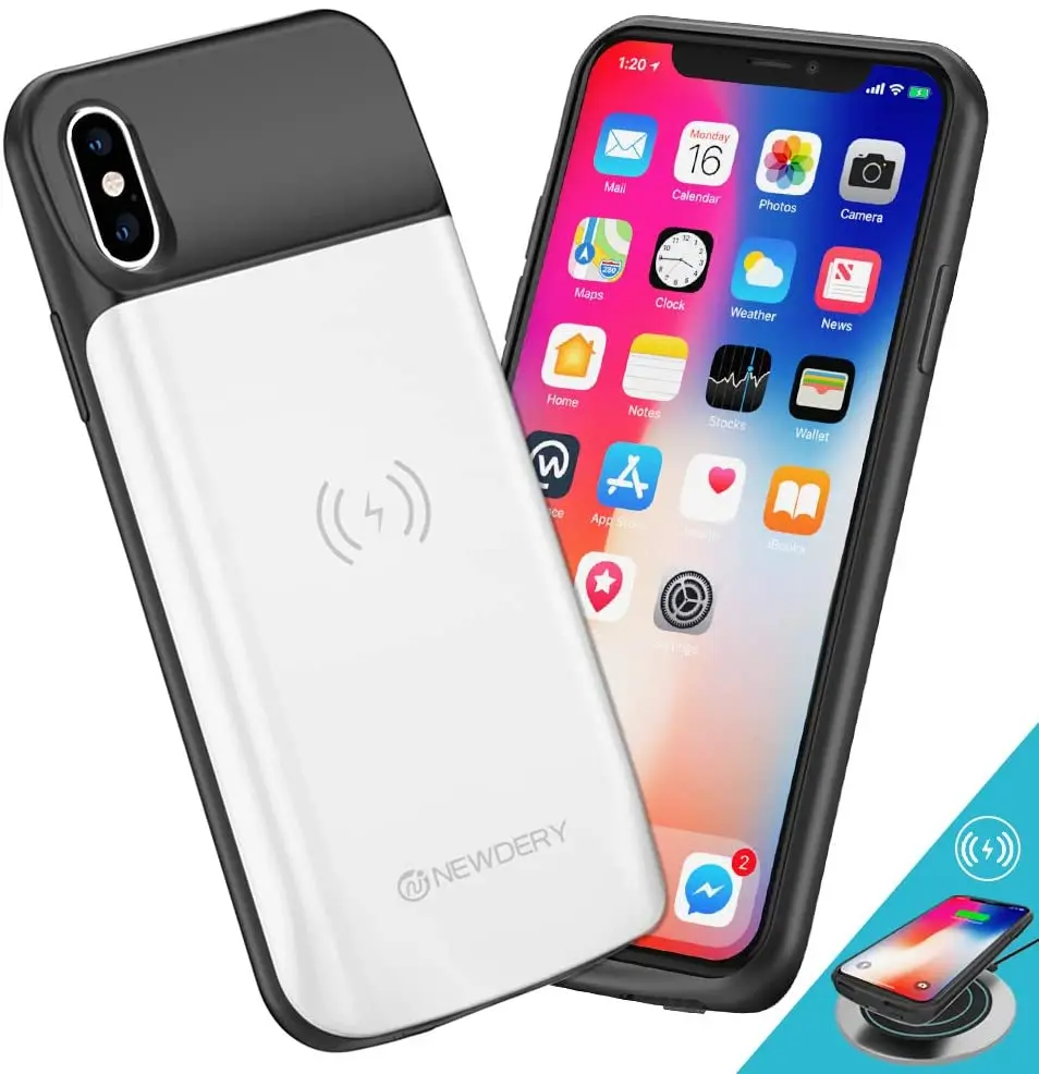 Чехол NEWDERY для аккумулятора iPhone X Xs совместим с беспроводной зарядкой Qi тонкий