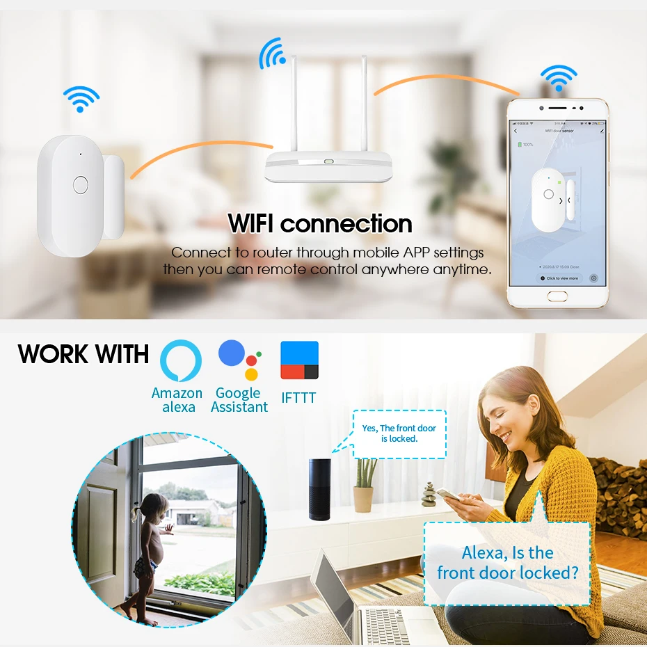 Towode 1/3/5 шт WIFI датчик для двери приложение TUYA Управление безопасности магнитный