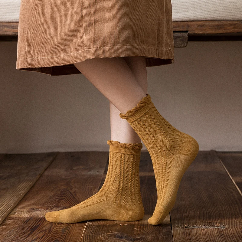 CARTELO Spring Women Solid Color Socks Ladies Cute Middle Tube Socks Colorful Cusal Girls Breathable Cotton Adult Casual Sox