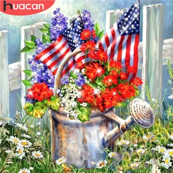 

HUACAN DIY Diamond Painting Flower America Flag Full Square Drill Home Decoration Rhinestone Picture Embroidery Handcraft Kit