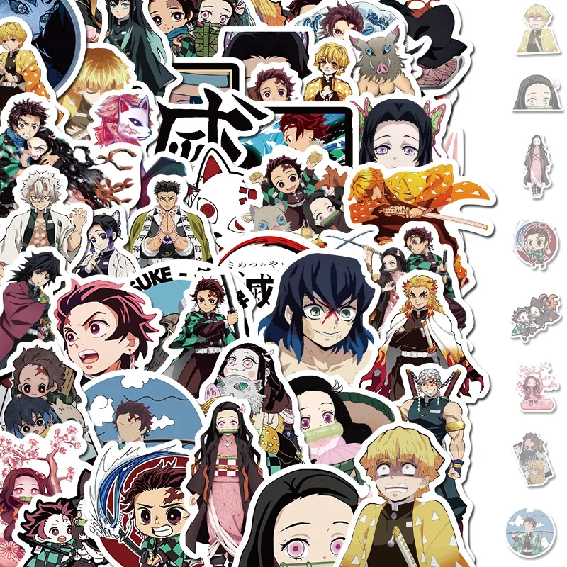 50 шт. стикер Kimetsu no Yaiba ПВХ аниме s для автомобиля стикеры милая наклейка ноутбука