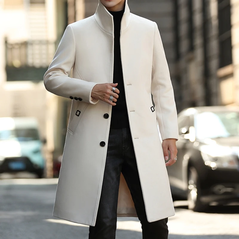 Abrigos largos blancos elegantes para hombre, negra, gabardina ajustada para caballero, chaquetas Vintage grises invierno, - AliExpress