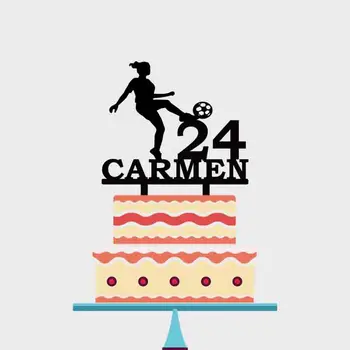 

Personalized Girls Birthday Cake Topper Custom Name Age Girl Play Football Cake Topper For Birthday Party Cake Decoration YC109