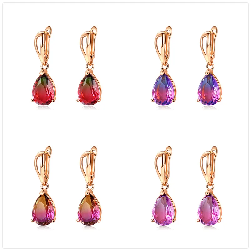 

Tourmaline 10*14 Earrings Plated KC Gold Earrings Water Drop Zirconia Hoop Earrings For Women Wedding Party Jewelry