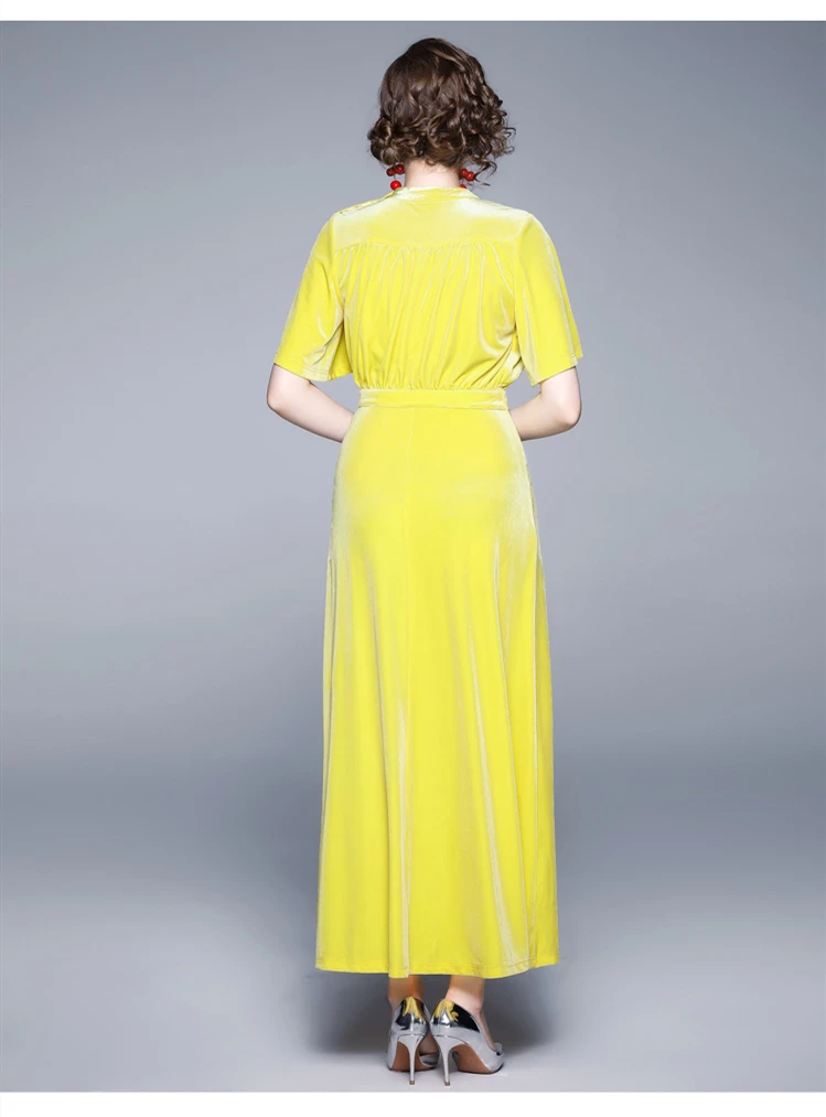 TESSCARA Women Autumn Winter Elegant Yellow Velvet Dress Festa Female Designer Vintage Cocktail Robe High Quality Party Vestidos