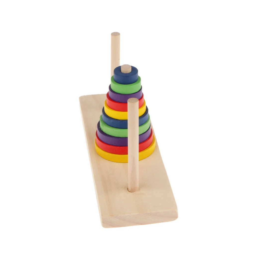 Wooden Tower of Hanoi Toy Traditional Indian Game Family Home Play Kids Gift
