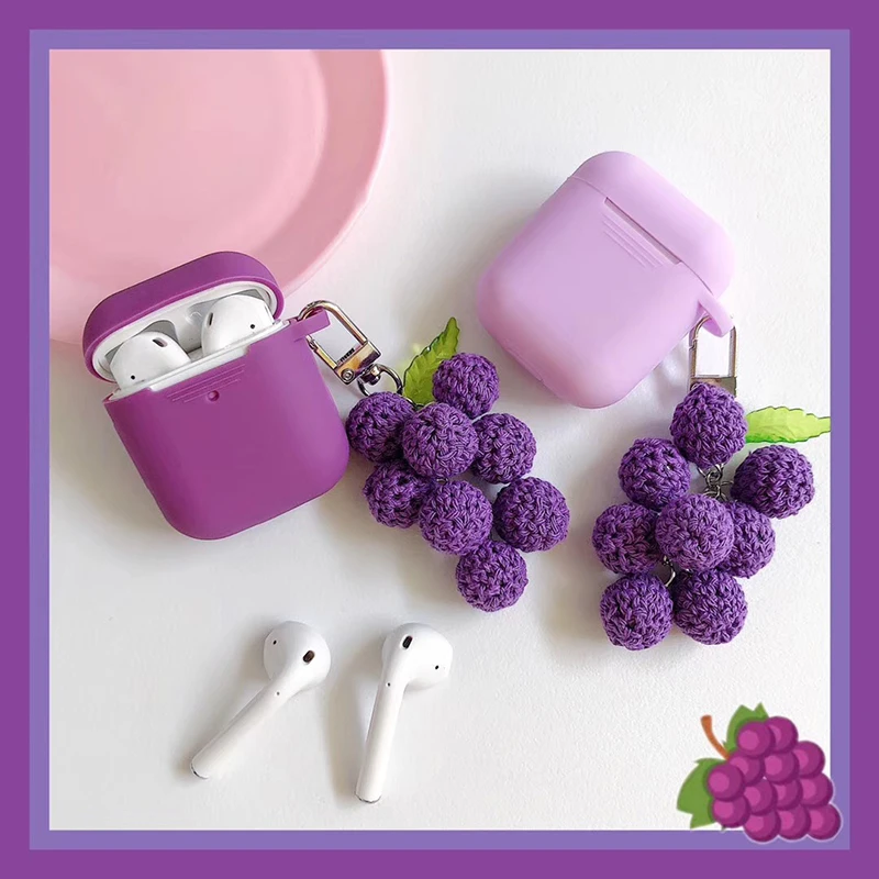 

New Purple plush grape soft Silicone Bluetooth Wireless Earphone cover For Apple AirPods 1 2 Box Anti-fall Headset case coque